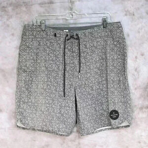 QuikSilver Boardshort Size 34 grey/graphic pattern w/front pockets and back velc